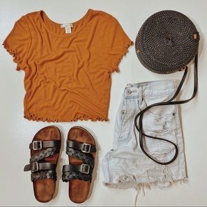 Bozollo | Orange Lettuce Edge Ribbed Crop top